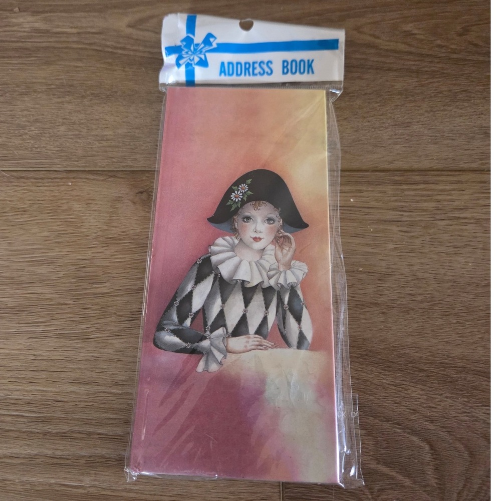 80s Mira Fujita Address Book Harlequin Clown Art Notebook Stationery DEADSTOCK